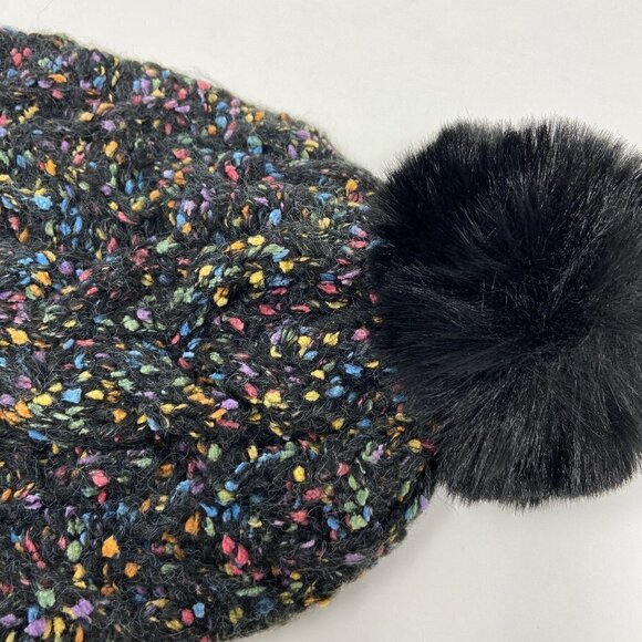 Confetti Cable Knit Pom Pom Beanie Stocking Cap Black main image 5